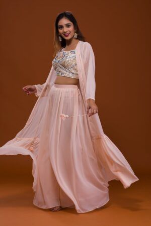 Peach Mirrorwork Georgette Salwar Suit
