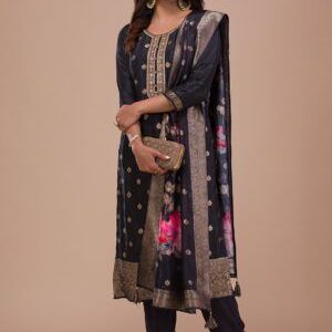 Elegant Black Zariwork Art Silk Readymade Salwar Suit